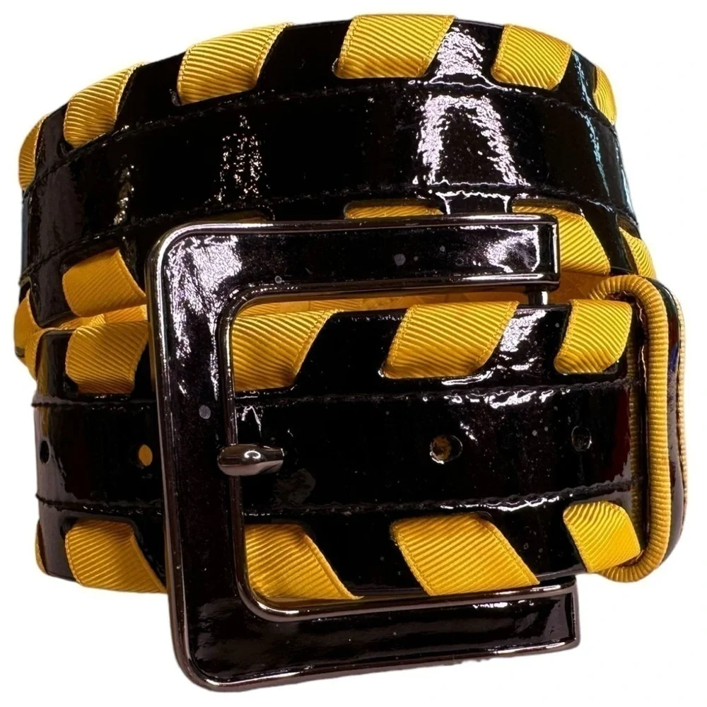 Carlisle Y2K Black Patent Leather Belt Yellow Ribbon